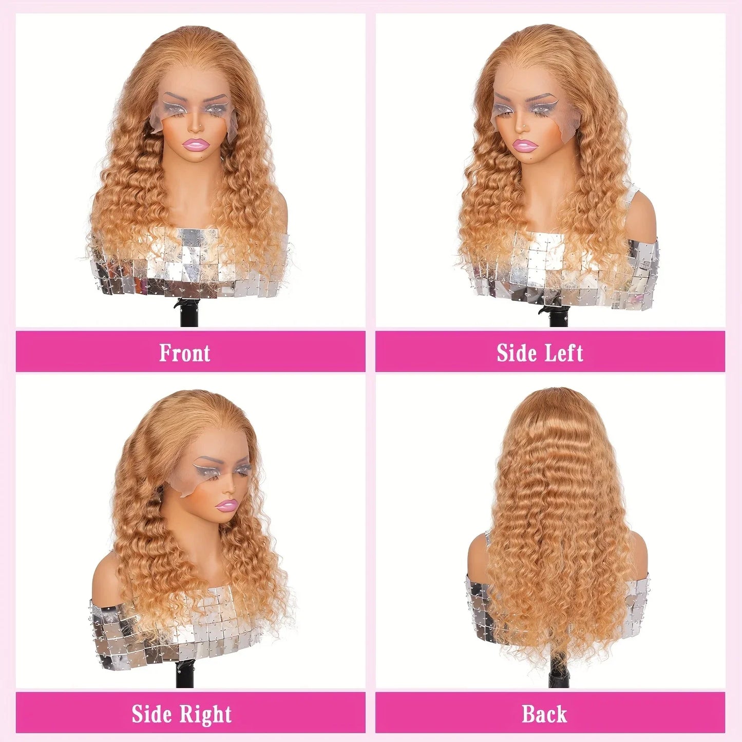 38Inch 13x6 HD Transparent Lace Front Wig Human Hair #27 Deep Wave Pre Plucked 200% Density Honey Blonde Curly Wig For Women