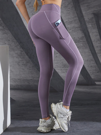 New High Waist Women's Leggings Stretch Yoga Pants Tights With Pockets Push Up Fitness Running Sportswear Solid Color Pants