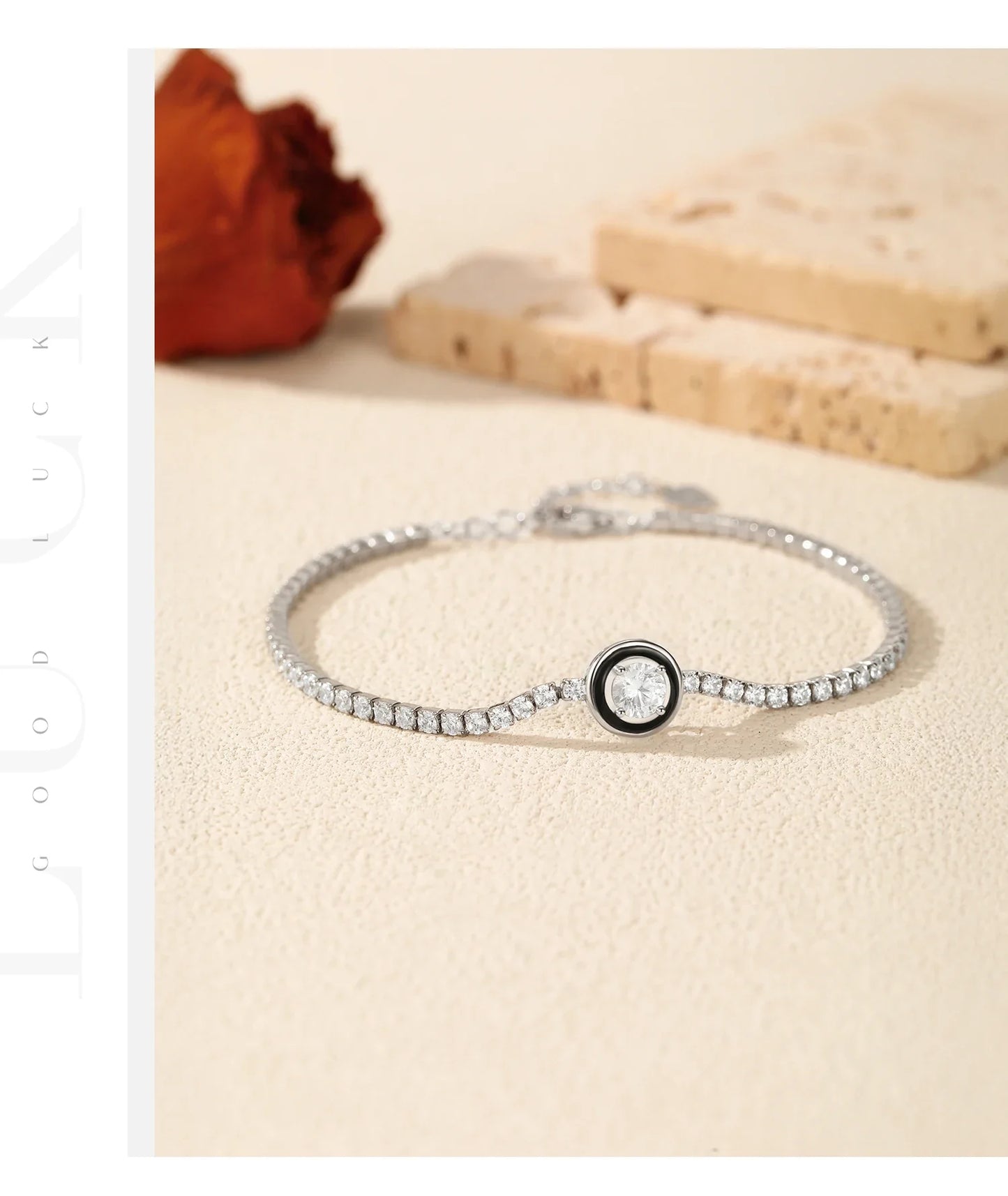 925 Sterling Silver Fashion Black Enamel Round Clear Cubic Zirconia Tennis Bracelet For Women Fine Jewelry Gifts