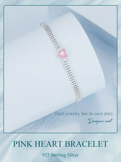Love Heart Bracelets for Women Girls 925 Sterling Silver with CZ, White Gold Plated Charm Link Chain Bracelet Jewelry