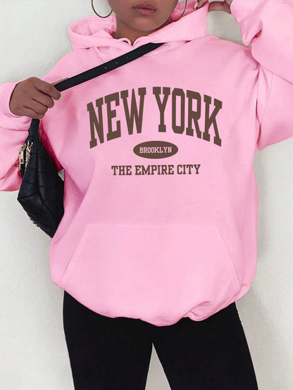 New York City Brooklyn Creative Letter Printed Female Hoodies Multicolor Loose Hoody Y2K Street Sportswear Fleece Hoodie Unisex