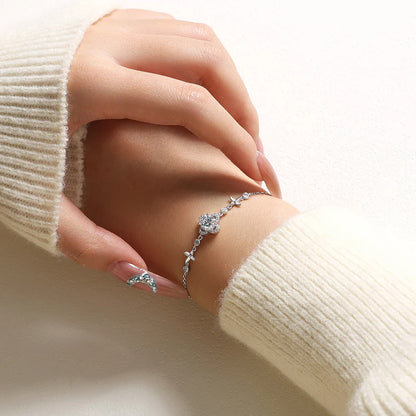 1.0CT Round Cut Moissanite Diamond Flower Bracelet for Women 925 Sterling Silver Wedding Engagement Fine Jewelry 16+3cm