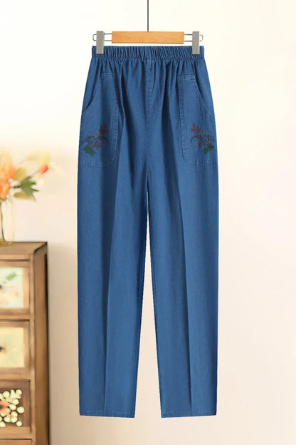 Womens Jeans High Waist Casual Elastic Mother Straight Pants