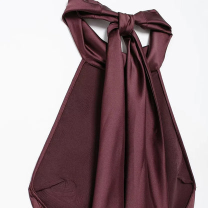 Women's Long Satin Halter Dress, Backless, Bow Tied, Back Zipper, Female Dresses, Sexy Fashion