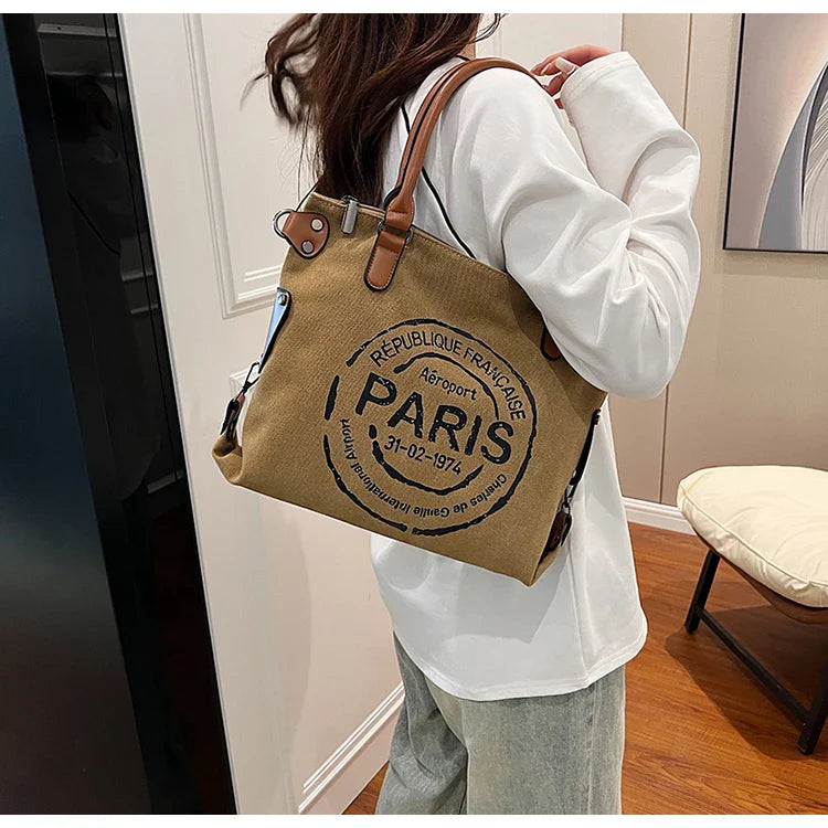 Portable Canvas New Trend Fashion Women's Bag Letter Large Capacity Tote Bag Leisure Commuting Single Shoulder Diagonal Span