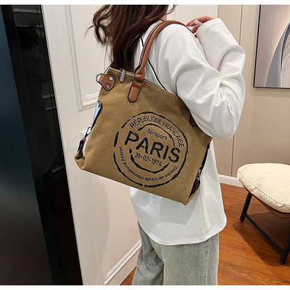 Portable Canvas New Trend Fashion Women's Bag Letter Large Capacity Tote Bag Leisure Commuting Single Shoulder Diagonal Span