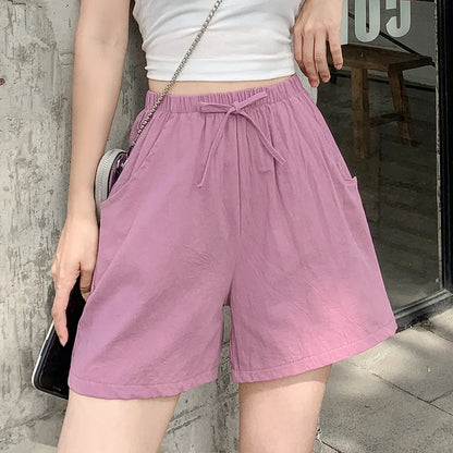 Casual Linen Shorts Women Gym Workout Shorts Cotton Shorts Summer Big Size Loose Home Beach Hot Lace Up Shorts