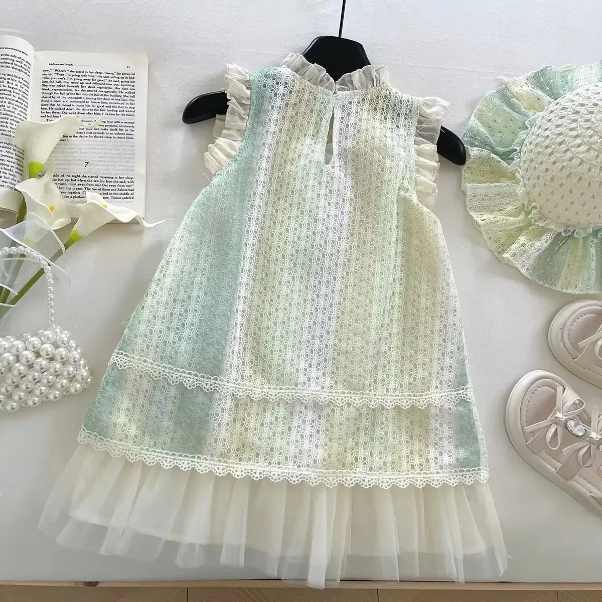 Girls Casual Dresses Sleeveless Lace Sundress Lace Flower Princess Dress Kids Dresses for Girls 2 To 8 Years