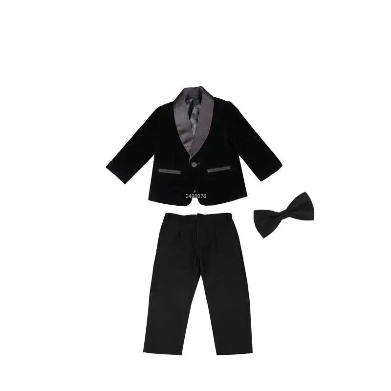 Kids 1 Year Birthday Dress Baby Boys Green Velvet Blazer Jacket Pants Photograph Suit Children Wedding Performance Party Wear
