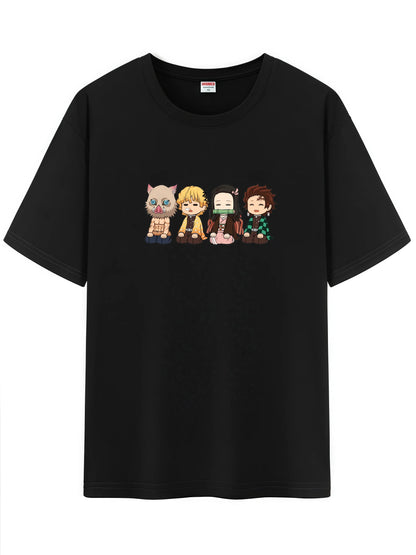 Unisex Japanese Anime Pattern T-Shirt,Demon Slayer Character Tanjirou Nezuko Graphic Short Sleeve Regular Fix Tee Shirt