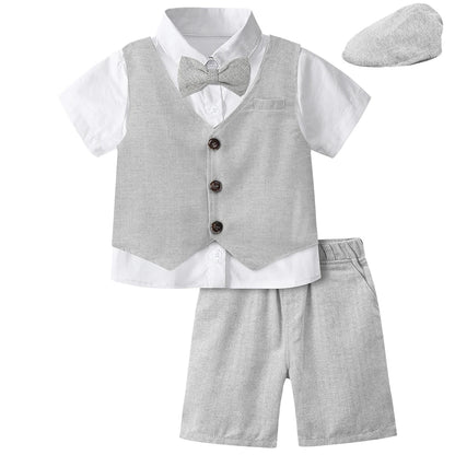 Baby Boy Clothes Toddler Wedding Suit Set Kids Birthday Party Outfit Gemtleman Formal Short Sleeve Cotton Clothing Set 3PCS