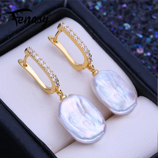 925 Sterling Silver Jewelry 12-16mm Natural Freshwater Large Baroque Pearl Drop Earrings Fashion Gifts For Women