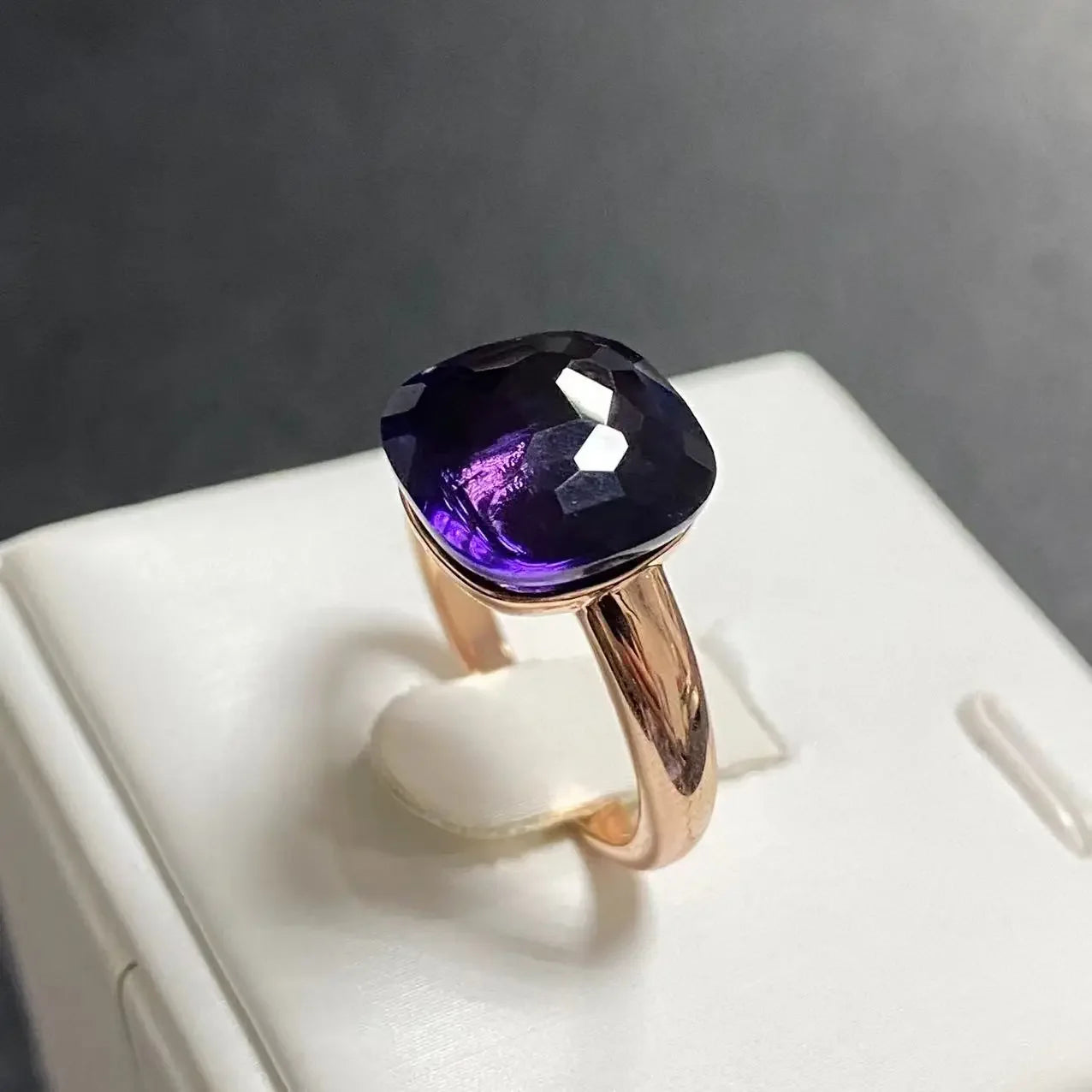 Trendy 12.6mm Flat Rose Gold Ring 35 Candy Colors Green Amethyst Turquoise Crystal Jewelry Gift for Women