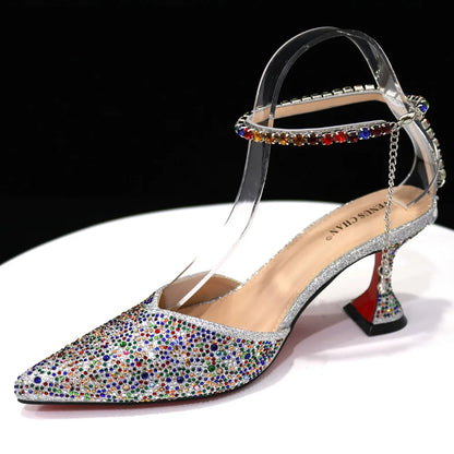 Pointed Shoes Bag Soft Handle Bag Anklet Design Medium Heel Ladies Shoes Suitable for Wedding Party