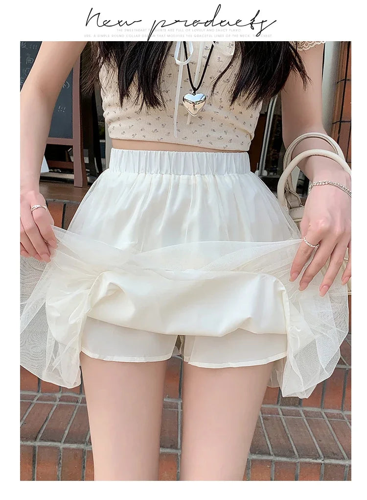 Women Summer 2026 A-Line Mini Skirt Pleated Puffy Short Skirt Korean Fashion Style Flower Bud Skirt Sweet Streetwear Y2k