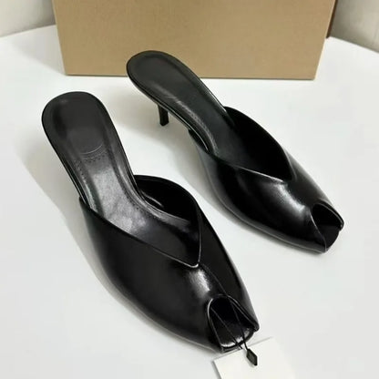 Brand Peep Toe Women High Heeled Sandals Patent Leather Banquets Designer Stilettos Big Size Elegant Sexy Ladies Mules Shoes