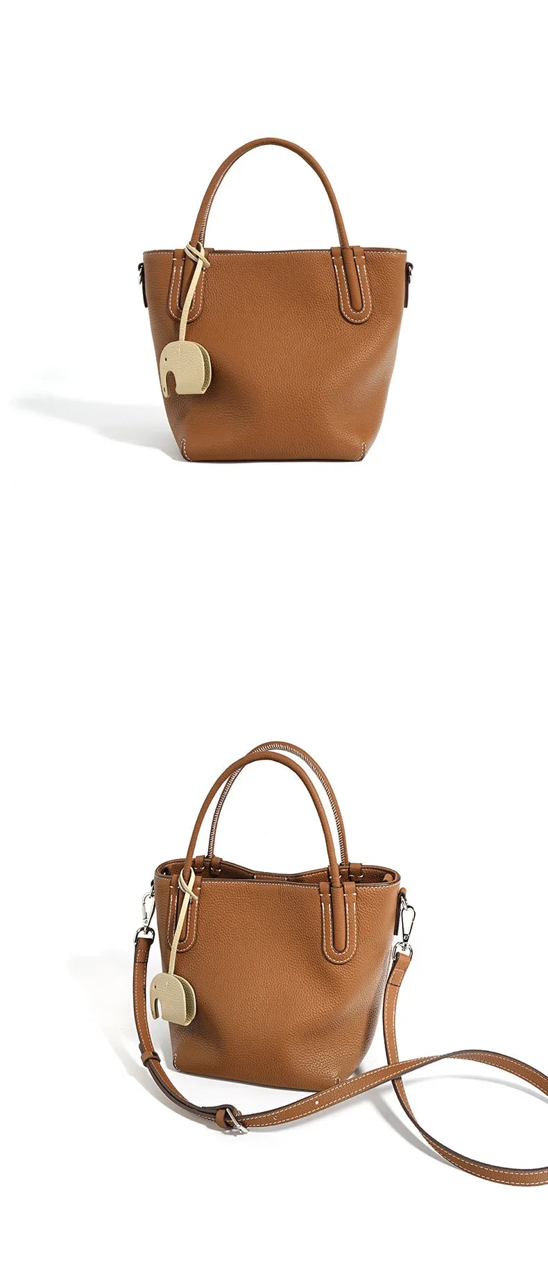 Head Layer Cowhide Vegetable Basket Bag Genuine Leather Cell Phone Crossbody Bag Commuter Shoulder Bucket Bag