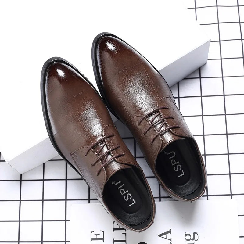 Breathable Men Shoes Korean Trendy Shoes Business Formal Leather Shoes Men Pointed Toe Inner Height Increase Large Size