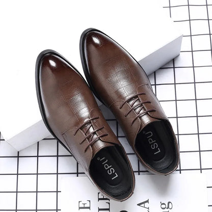 Breathable Men Shoes Korean Trendy Shoes Business Formal Leather Shoes Men Pointed Toe Inner Height Increase Large Size