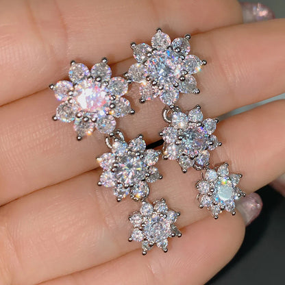 Full Moissanite Drop Earrings for Women Bridal Sun Flower Lab Diamond Stud Earring 925 Sterling Silver Plated Gold Fine Jewelry