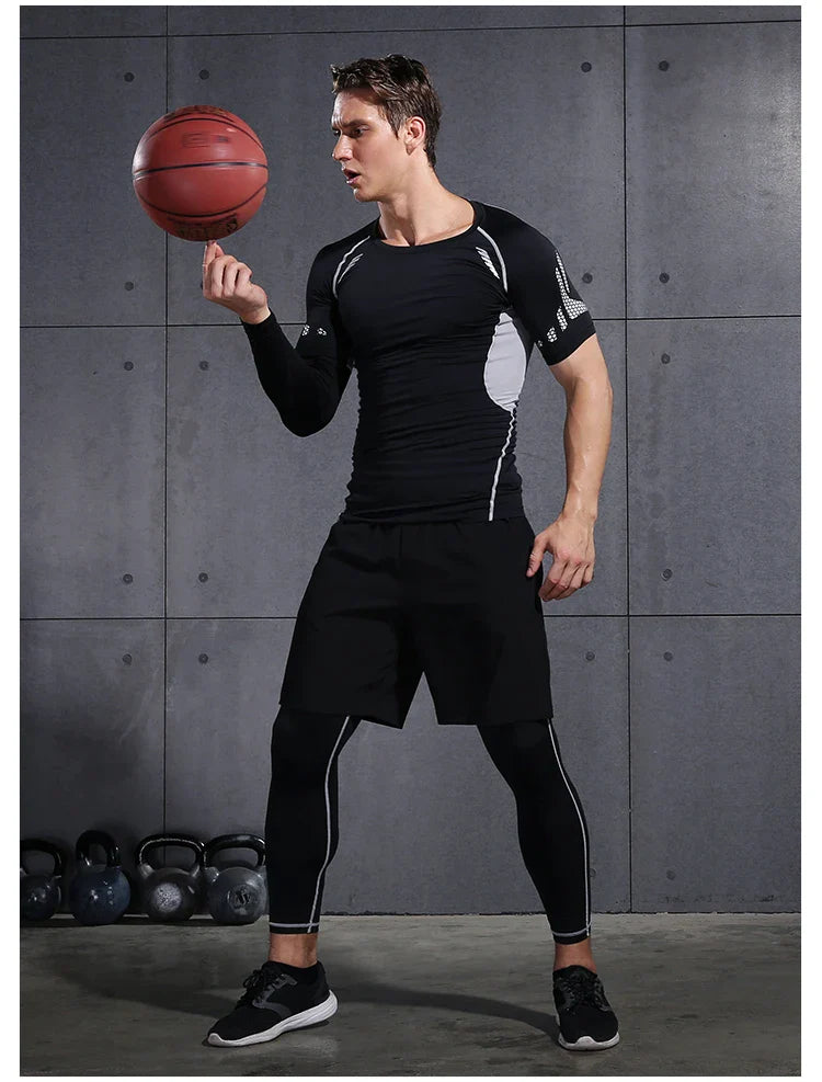 Mens Gym Compression Leggings Sport Training Pants Dry Fit Running Tights Fitness Basketball Jogging Workout Trousers Polyester
