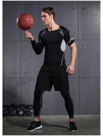 Mens Gym Compression Leggings Sport Training Pants Dry Fit Running Tights Fitness Basketball Jogging Workout Trousers Polyester