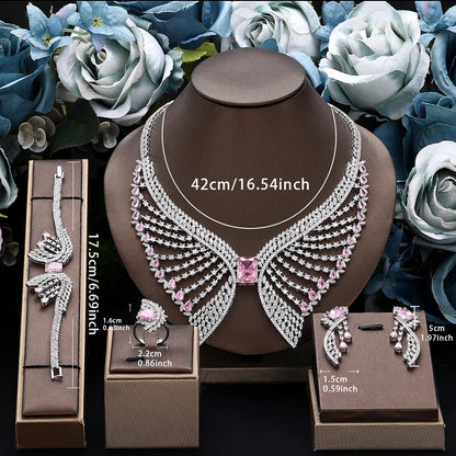 2025 Popular 4-piece Bridal Zirconia Full Set Women's Party Jewelry, Luxury Dubai Nigeria CZ Luxury Crystal Wedding Necklace Set
