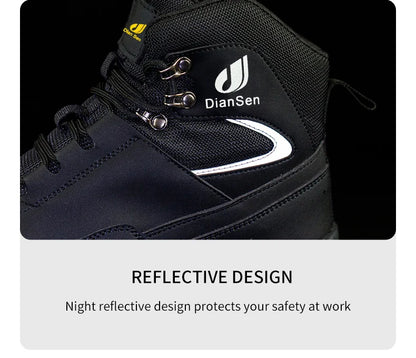 Men Work Boots Puncture-Proof Waterproof Work Shoes Steel Toe Safety Boots Industrial Indestructible Boots Side Leather Shoes