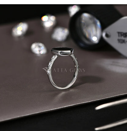 Hexagon Black Onyx Rings for Women Men Moissanite Side Edge S925 Silver 18K White Gold Plated Party Daily Jewelry Gifts