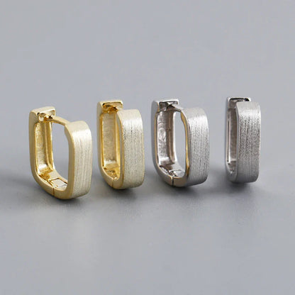 925 Sterling Silver Fashion Matte Square Ear Clasps for Women European Statemnet Gold Huggies Hoop Earring Jewelry Gift