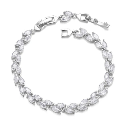 White Gold Plated Sparkling Cubic Zirconia Classic Olive Leaf Bracelet, Gold Bracelets for Women Fashion Jewelry YIB069
