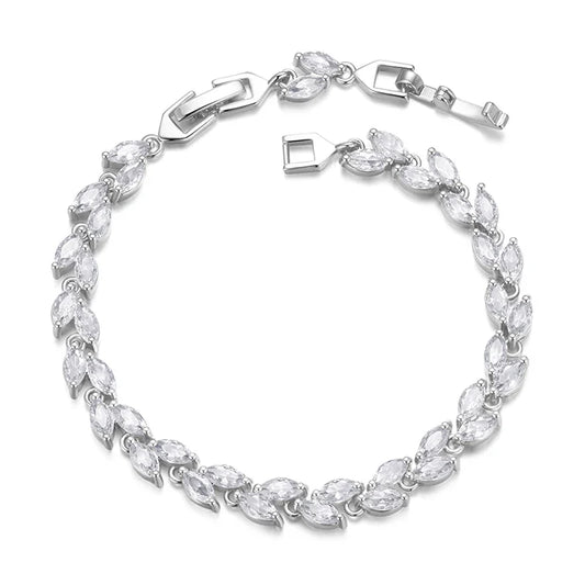 White Gold Plated Sparkling Cubic Zirconia Classic Olive Leaf Bracelet, Gold Bracelets for Women Fashion Jewelry YIB069