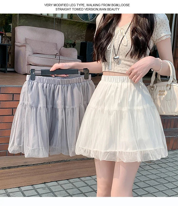 Women Summer 2026 A-Line Mini Skirt Pleated Puffy Short Skirt Korean Fashion Style Flower Bud Skirt Sweet Streetwear Y2k