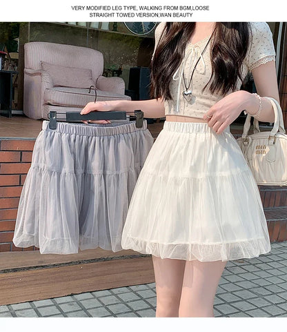 Women Summer 2026 A-Line Mini Skirt Pleated Puffy Short Skirt Korean Fashion Style Flower Bud Skirt Sweet Streetwear Y2k
