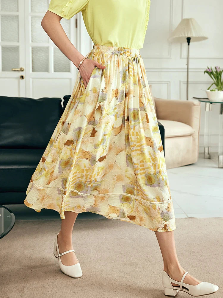 Women Long Skirt French Fashion Floral Skirt 2026 Summer High-waisted Splicing Hollow A-shaped Pendulum Skirts O23XB80203
