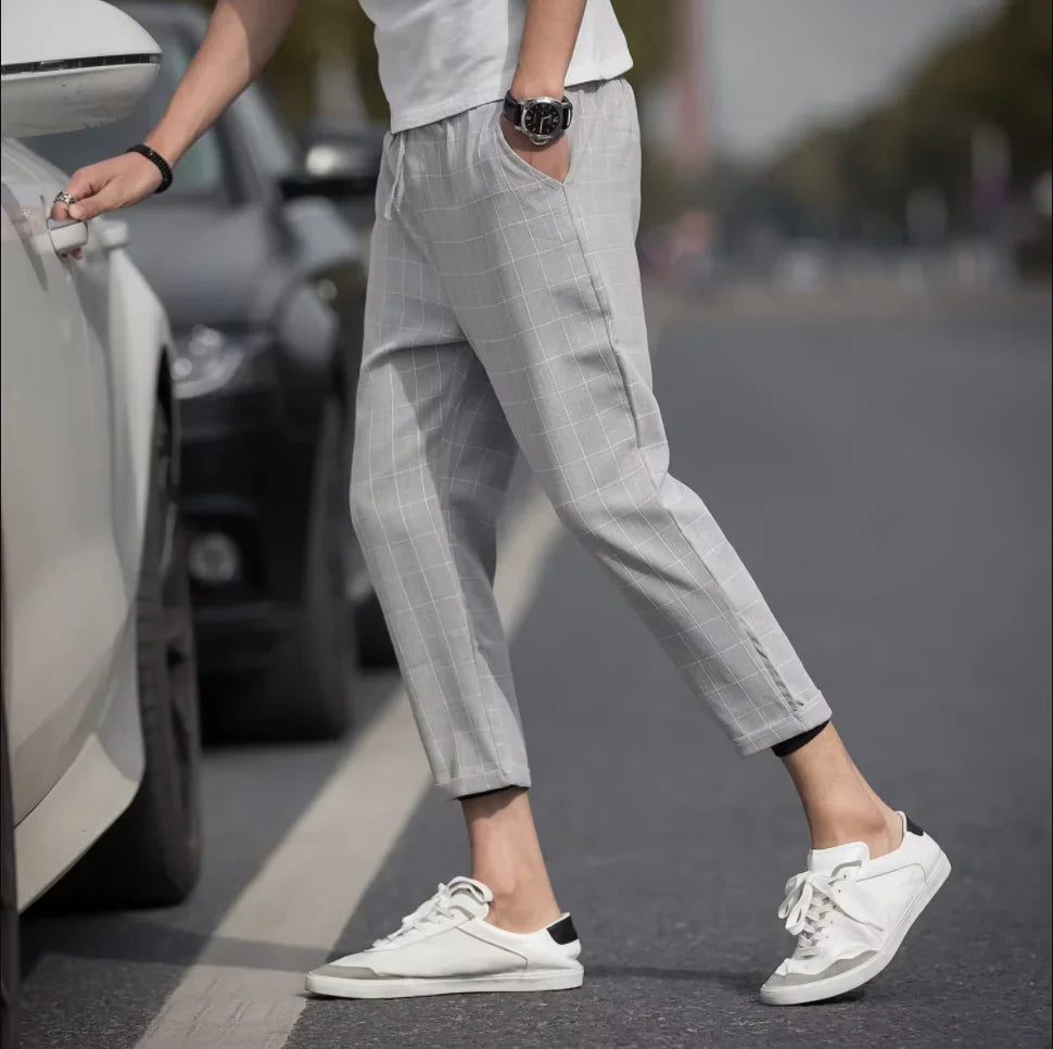 Business Ice Silk Pants Straight Elastic Waist Black Gray Trousers Breathable Simple Male Clothing Casual Suit Pants AII seasons