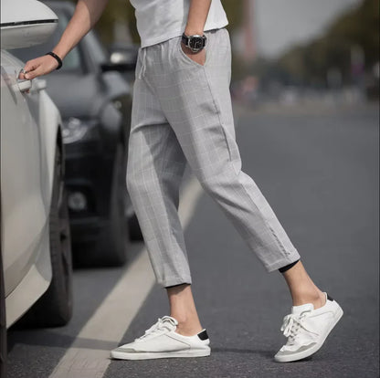 Business Ice Silk Pants Straight Elastic Waist Black Gray Trousers Breathable Simple Male Clothing Casual Suit Pants AII seasons