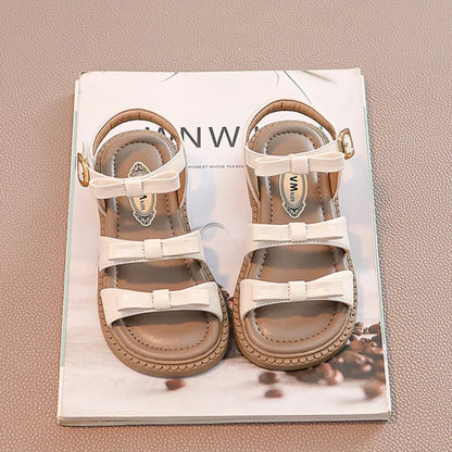 Bling Rhinestone Heart Buckles Strap Sandals for Kids Girls Brand Design Bowknot Sandalias Children Soft  Summer Flat Shoes