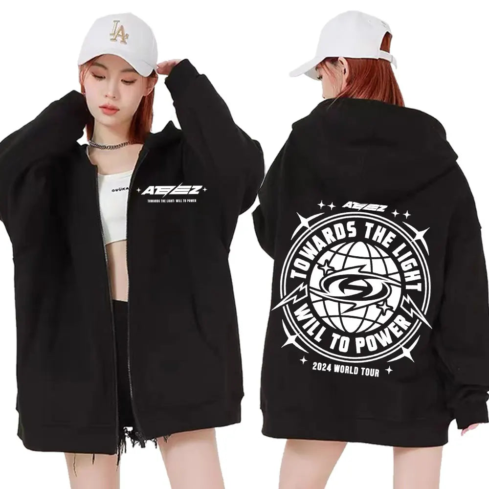Ateez The World Ep. Fin Will Album Tour 2024 Zipper Hoodies Men Women Korean Fashion Zip Up Sweatshirt Casual Jacket Hoodie Tops