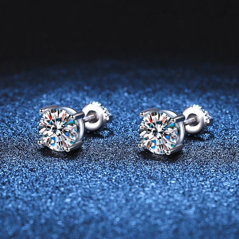 2 Carat Moissanite Earrings Studs for Women Men Screw Thread Ear Stud 925 Solid Silver With White Gold Plated Jewelry