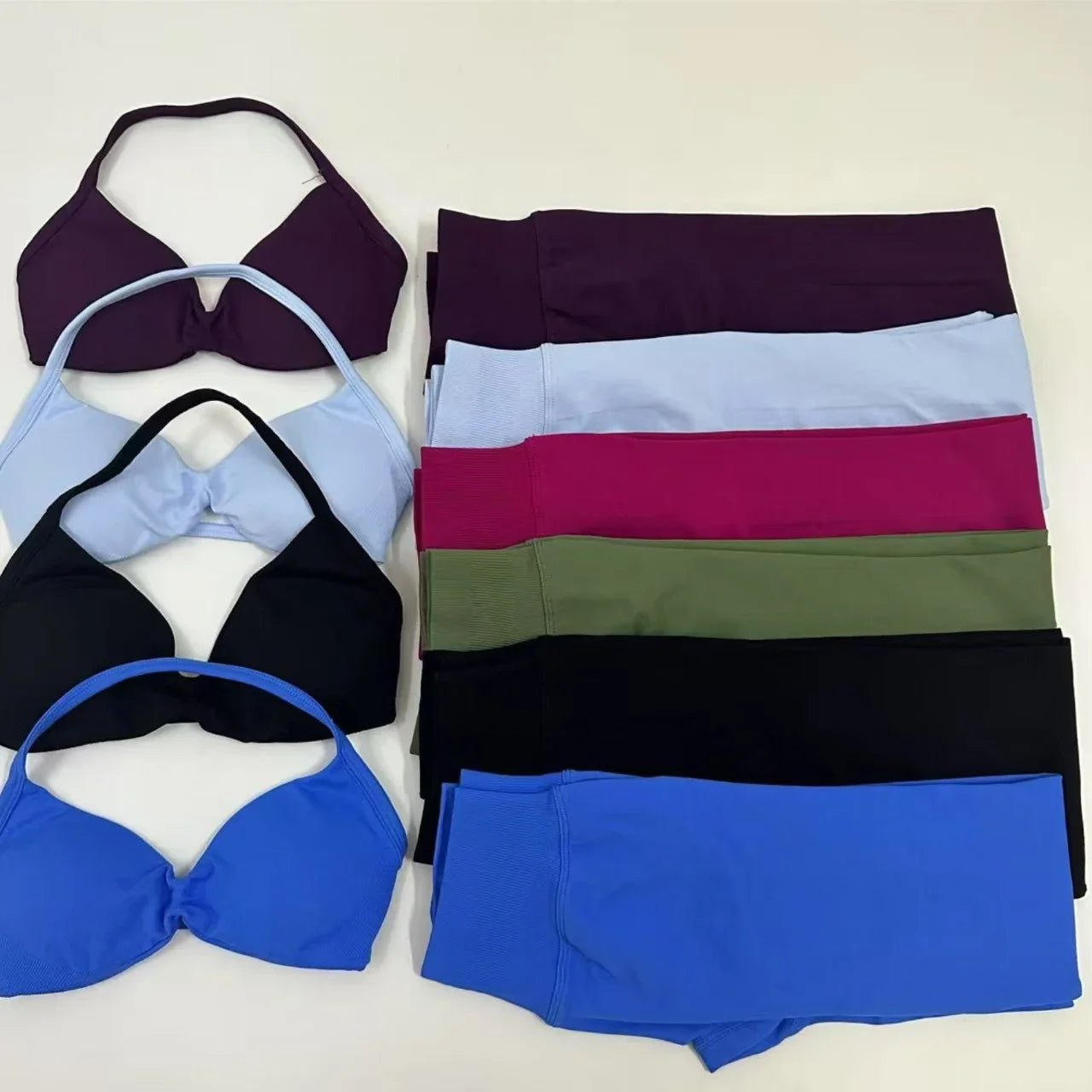 2pcs Seamless Yoga Set Women Yoga Scrunch Leggings Set Strappy Halter Sports Bra Fitness Gym Clothing Workout Set