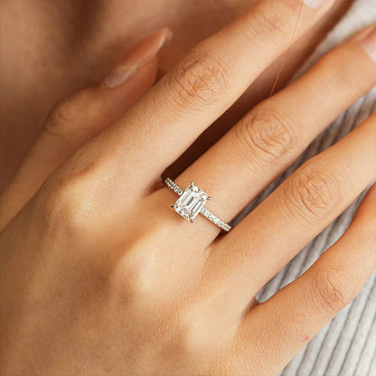 1ct 2ct 3ct Emerald Cut Moissanite Rings for Women 925 Sterling Silver Lab Diamond Wedding Engagement Ring Gemstone Band