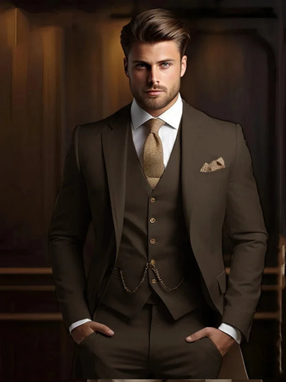 Multi-colors Male Suits 3 Pieces Jacket With Vest Pants Wedding Groom Sets Notched Lapel Men's Formal Business Office Suit Set