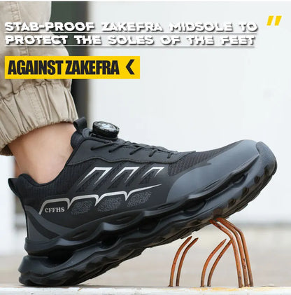 Shock Absorbing Safety Shoes for Men Steel Toe Lightweight Work Boots for Factory & Warehouse Rotary Button Indestructible Shoes