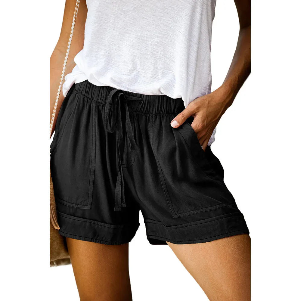 Casual Shorts for Women's 2023 Summer New European and American High Waisted Lace Up Loose Twill Wide Leg Pants