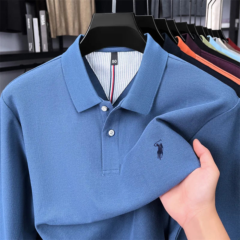 High end brand 100% cotton long sleeve polo shirt fashion luxury pony embroidery business casual comfort new Paul men's T-shirt
