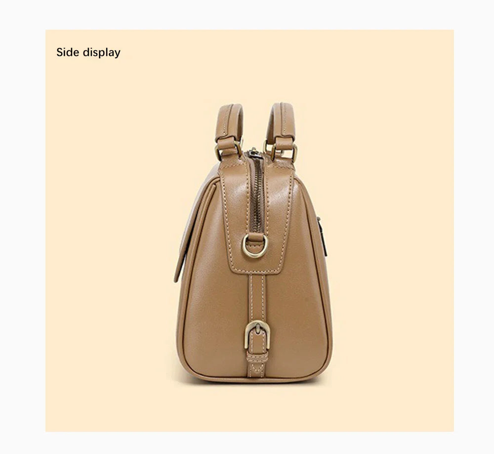 Genuine Leather Women's Handbag Cowhide Shoulder Bag Large Capacity Boston Crossbody Satchel For Fashion Bolsa Two Straps