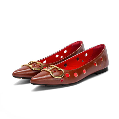 2025 Women's Flat Shoes New Punching Design Pointed Woman Shoes Simple Anti slip