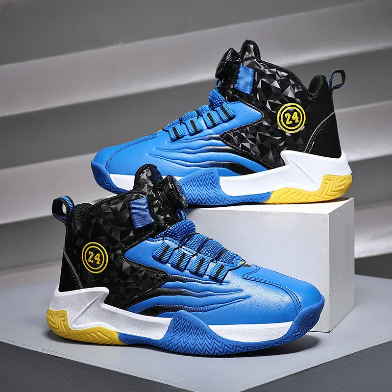 Kids Basketball Shoes Boys Rotary Buckle Sneakers Non-slip Child Trainer Basket Shoes Outdoor Children Sport Running Footwear