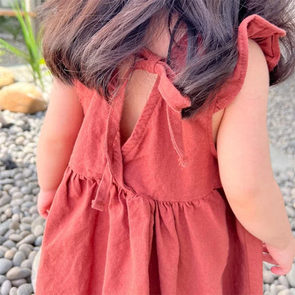 Korean Style New Summer Clothes for Baby Girl Dress Back V-neck Sleeveless Princess Dress Loose Doll Skirt Kids Clothes E1158